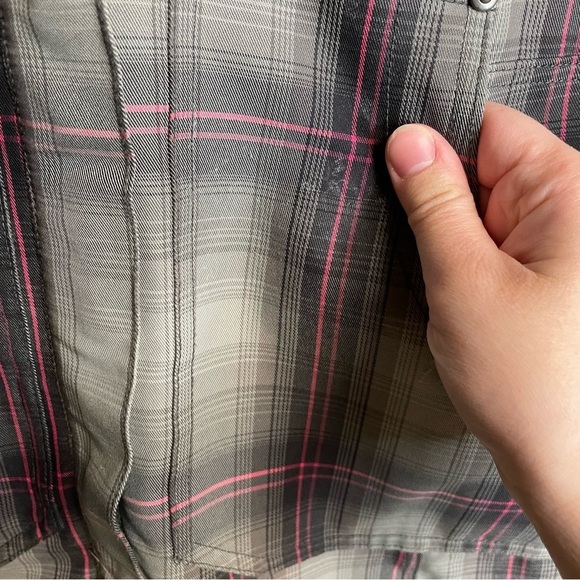 Outdoor research plaid long jacket hooded coat size medium gray pink - Picture 6 of 6